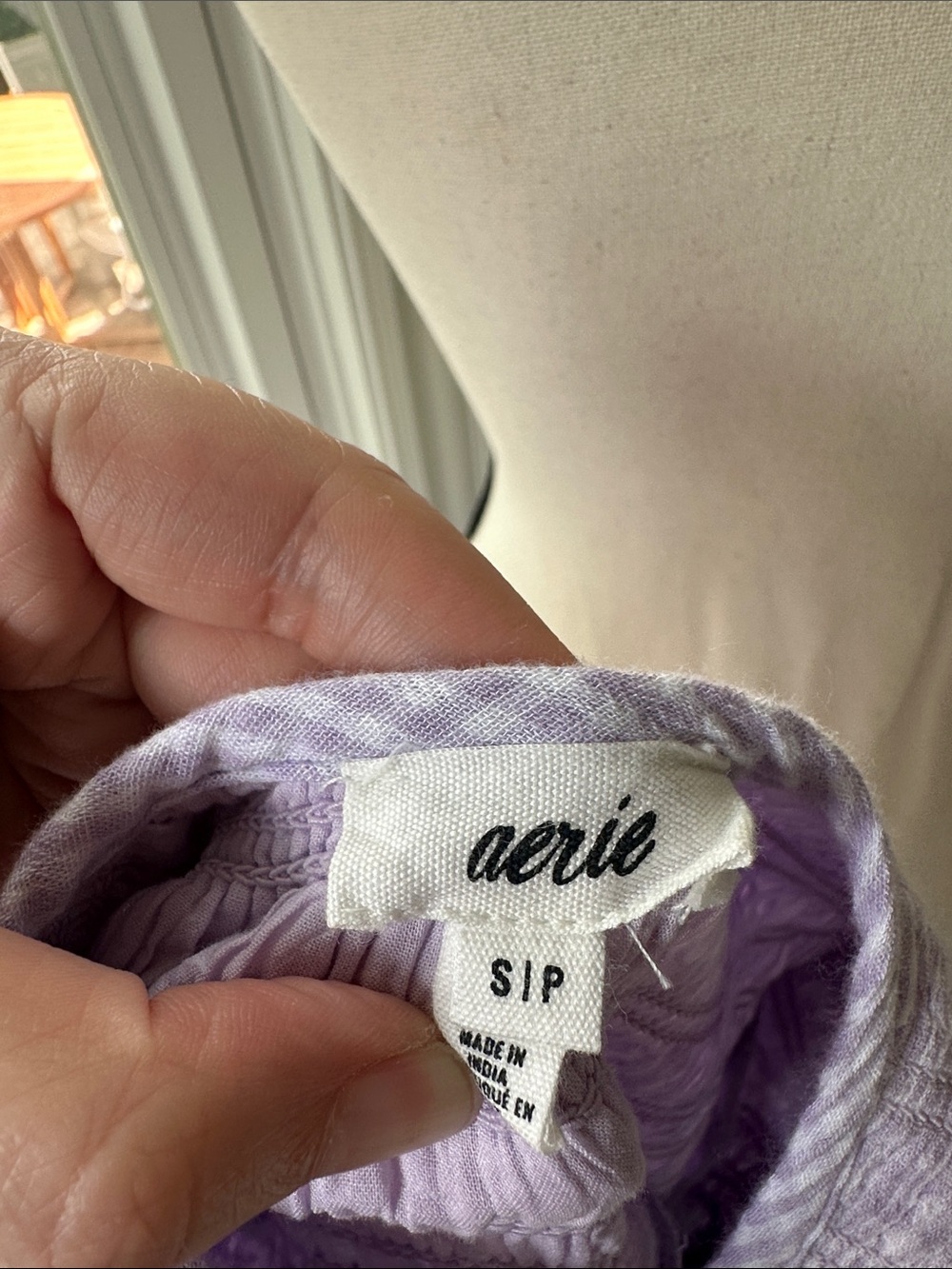 AERIE Lavender White Gingham Smocked Maxi Dress Cottagecore Dropped Waist Small - Picture 10 of 13